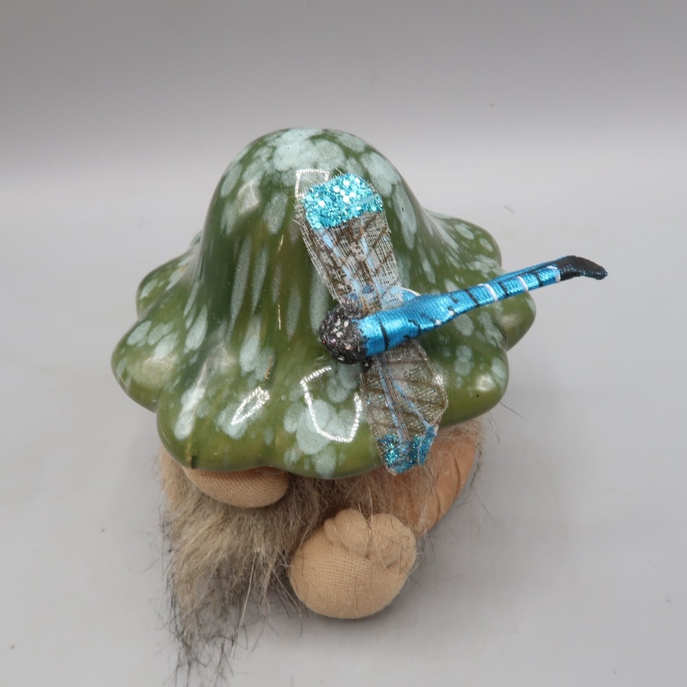 Ceramic Pottery Mushroom Gnomes Beard Statue Decor dragonfly 4 inch - Picture 7 of 7